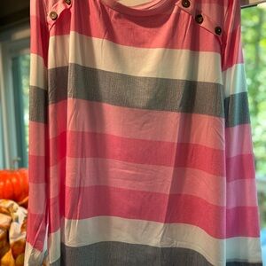Striped Long Sleeve Top - Pink and Grays